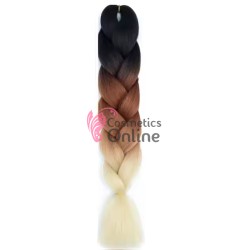 Coada de par afro impletita de  60 cm Premium 302 - Brunet, Castaniu cu Blond Deschis SS11